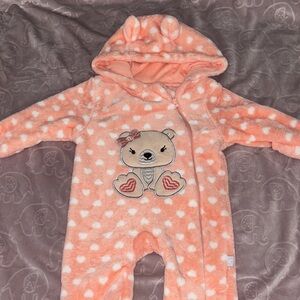 Cozy Peach Bear Hooded Baby Footie